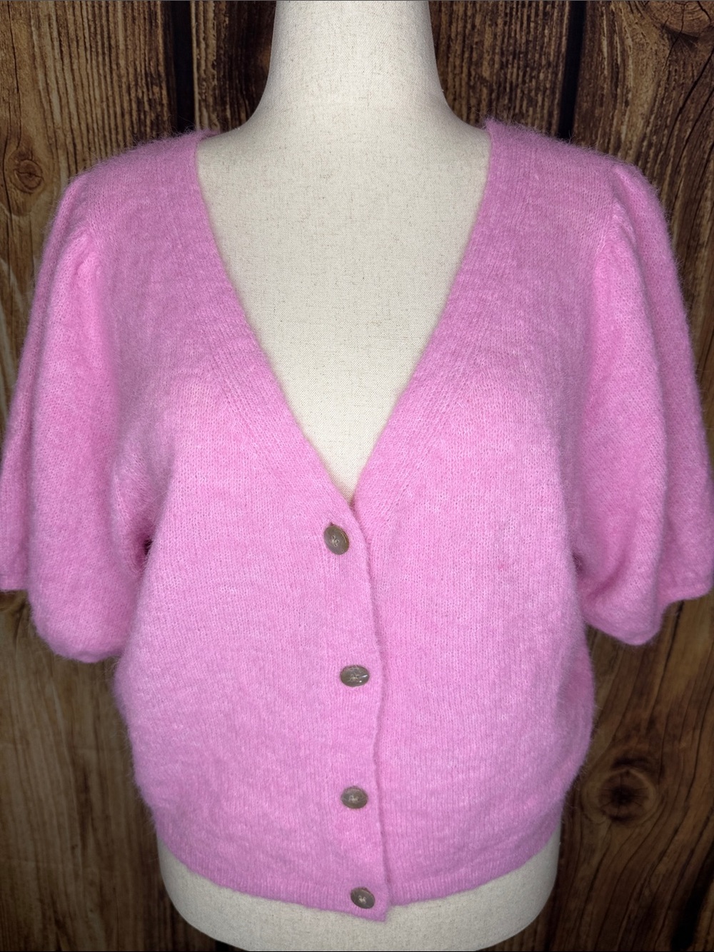 wild fable Pink V-Neck Button-Front Short Sleeve Sweater Cardigan